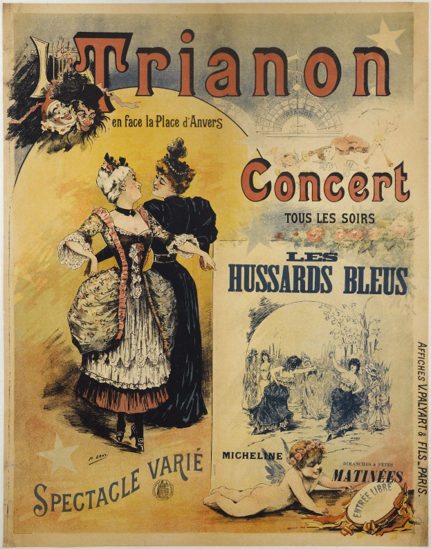 Ein Konzertplakat mit einer Frau in einem langen, hochgeschlossenen Kleid und einem Mann im Anzug mit verschränkten Armen, beide mit ernsten Gesichtern.