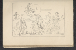 Ein Buchumschlag mit einer leuchtenden Illustration einer Gruppe von Frauen, die energiegeladen und synchron tanzen, mit detaillierten Kleidungsstücken und Gesichtern.