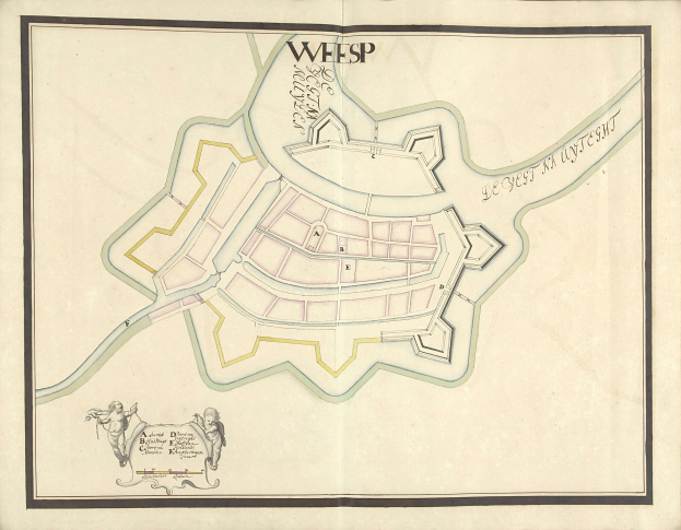 Detailierte Karte von Wiesbaden, Deutschland, mit Straßen, Gebäuden und Sehenswürdigkeiten auf altem Papier.