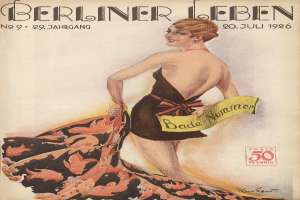 Eine Frau im Badeanzug steht auf dem Cover der Berliner Leben Zeitschrift vom Juni 1926 und hält ein Tuch in der Hand.