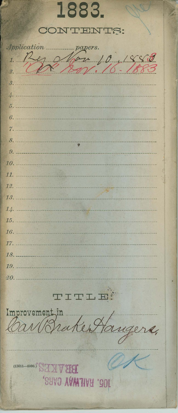 Offene Buchführung mit einer Liste von Verbesserungen für Bremser's Eisenbahnwagen aus dem Jahr 1883.