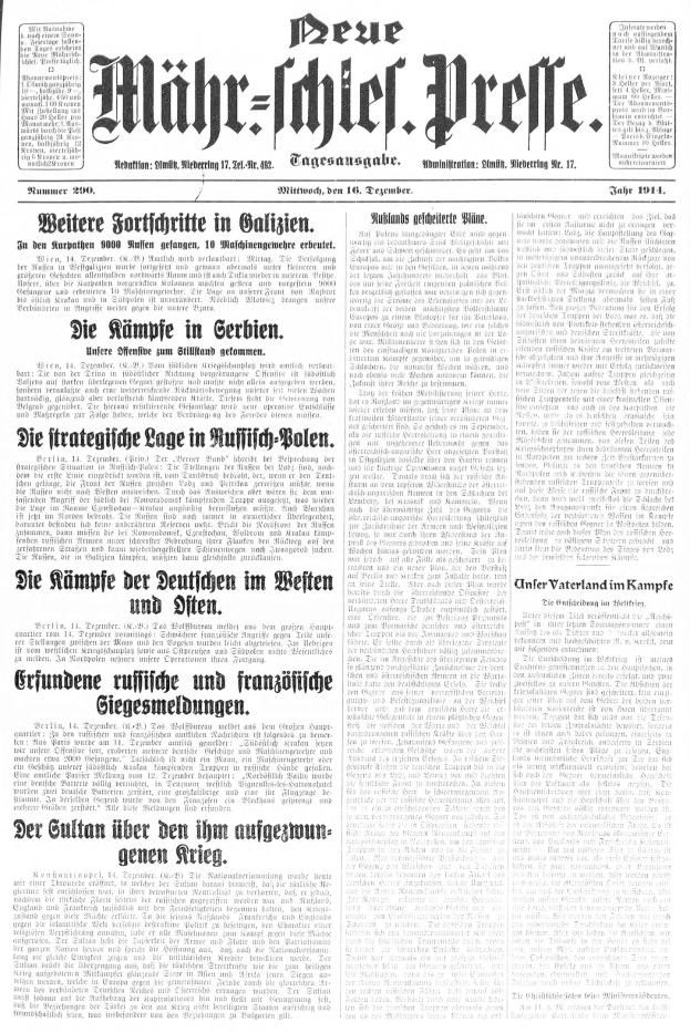 Titelseite einer deutschen Zeitung vom 18. September 1914 mit einem Schwarz-Weiß-Foto eines Mannes im Anzug und Krawatte, mit der Schlagzeile "Deutsches Reichstag, Vol 1, No 1".