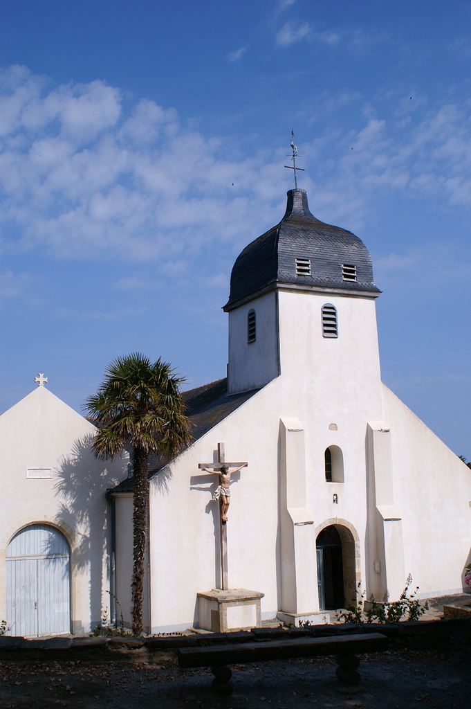 A church is prominently displayed in the center of the image.