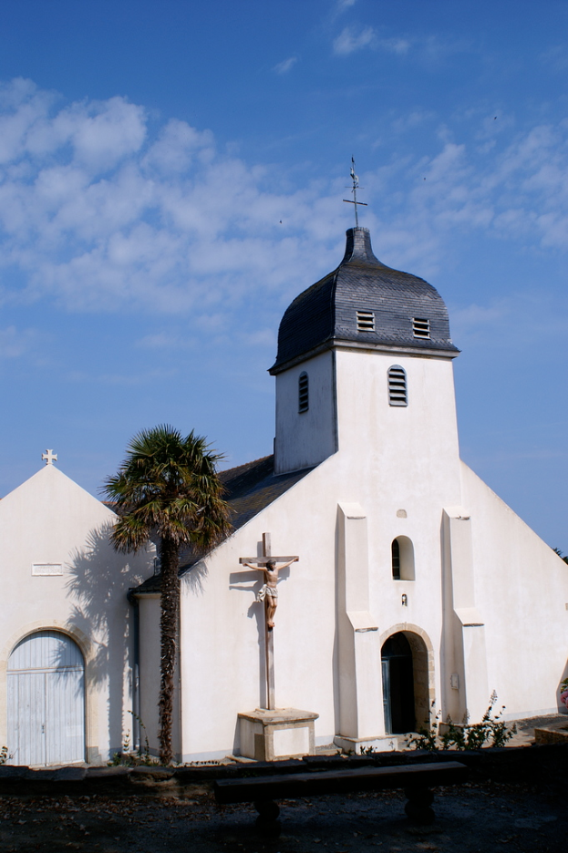 A church is prominently displayed in the center of the image.