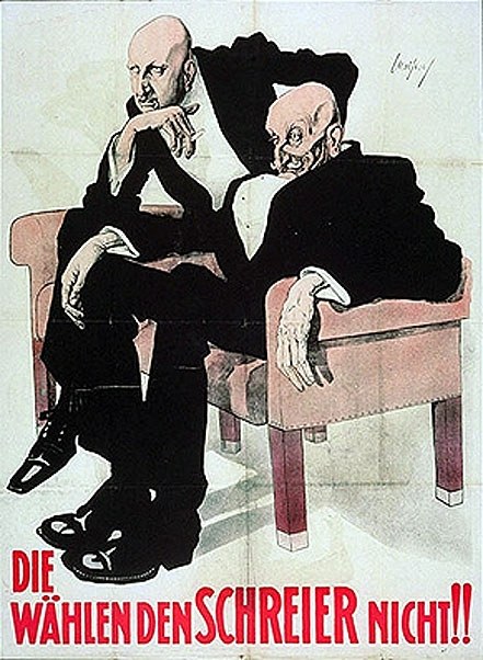 Deutsches Propagandaplakat der NSDAP mit zwei Männern auf einem Sofa mit Text.