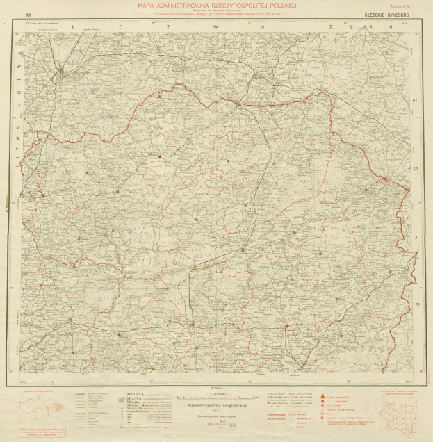 Alte Karte Polens mit einer roten Linie, die hindurchläuft, und handgeschriebenem Text auf dem Papier.