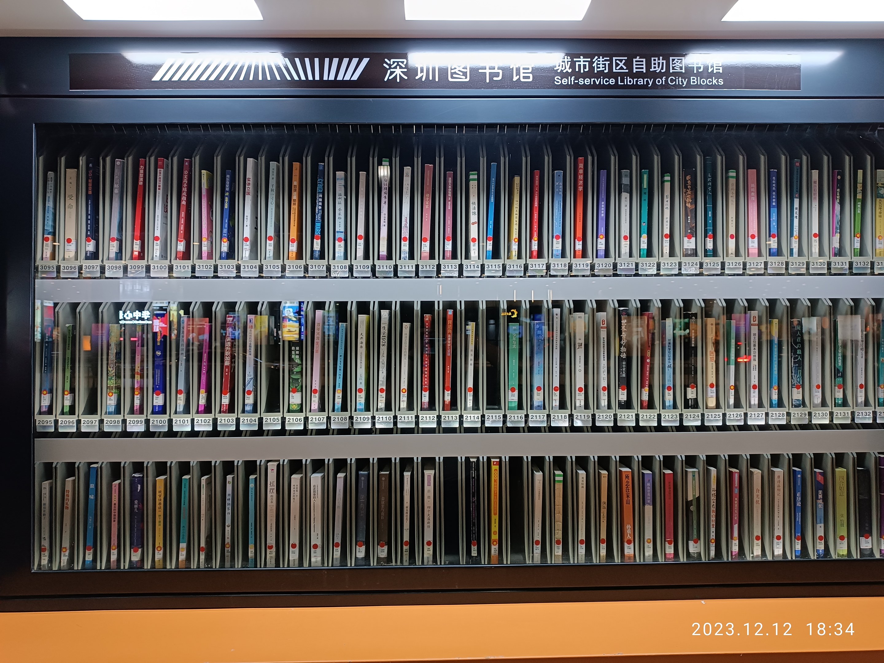 Eine gut beleuchtete Bibliothek mit hohen Regalen voller Bücher, mit einer Texttafel und einem Wasserzeichen unten.