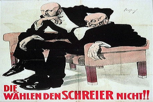 Ein deutscher Propagandaplakat für die Nazi-Partei, das zwei Männer auf einem Sofa zeigt, mit Textinformationen zur Partei.