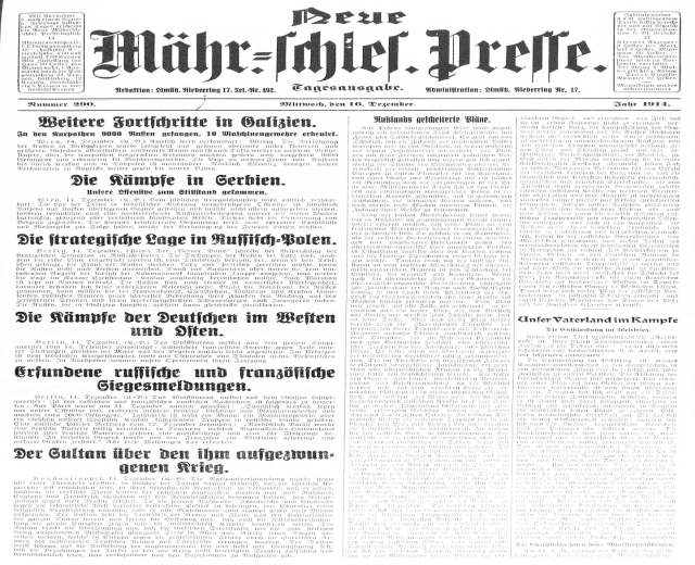 Titelseite einer deutschen Zeitung vom 18. September 1914 mit einem Schwarz-Weiß-Foto eines Mannes im Anzug und Krawatte, mit der Überschrift "Deutsches Reichstag, Vol 1, No 1".