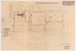 Schwarzes und weiße ArchitekturdiaGRAMM des Rosenhof-Krankenhauses in Hamburg, Deutschland, das detaillierte Pläne mit zahlreichen Drähten, Räumen, Fluren und Textanmerkungen zeigt.