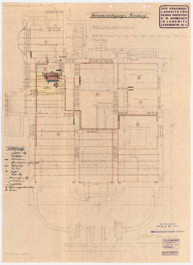 Schwarzes und weiße ArchitekturdiaGRAMM des Rosenhof-Krankenhauses in Hamburg, Deutschland, das detaillierte Pläne mit zahlreichen Drähten, Räumen, Fluren und Textanmerkungen zeigt.
