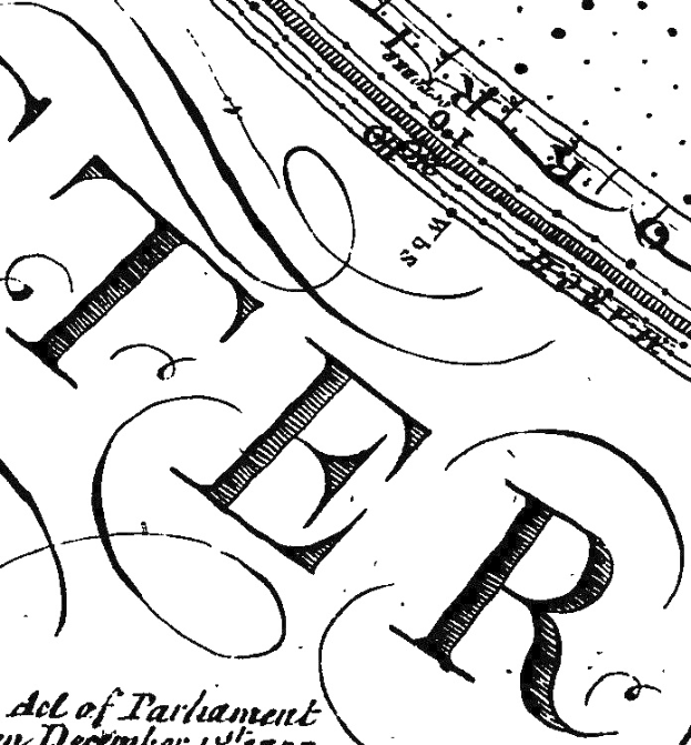 Schwarze und weiße Illustration des Buchstabens 'R' als erster Seiten eines Gesetzesentwurfs, mit fetter schwarzer Schrift und einem dekorativen Rahmen auf leicht zerknittertem, altem Papier.