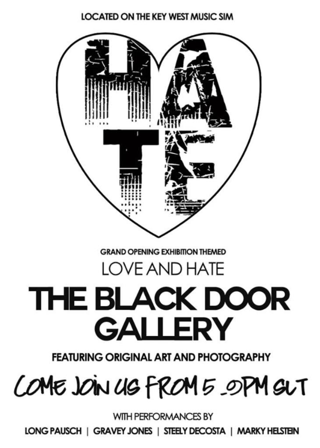 Ein weißer Poster mit schwarzem Text und einem Herzsymbol in der Mitte mit der Aufschrift "HATE".